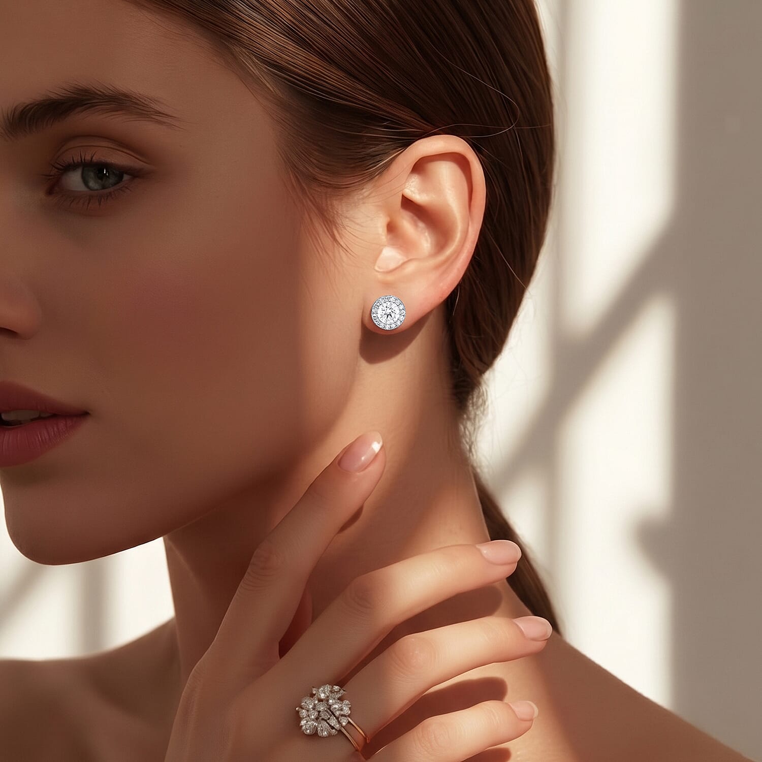 NY Close Out 14K White Gold Lab Grown Diamond (VS-GH) Earring with Push Back 2.00 Ct, Gold Wt. 3.60 Gms.
