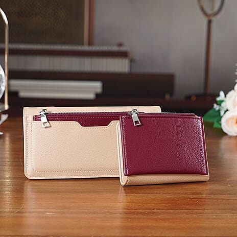 La Marey - Set of 2 RFID Blocking Wallet & Card Holder - Khaki & Burgundy