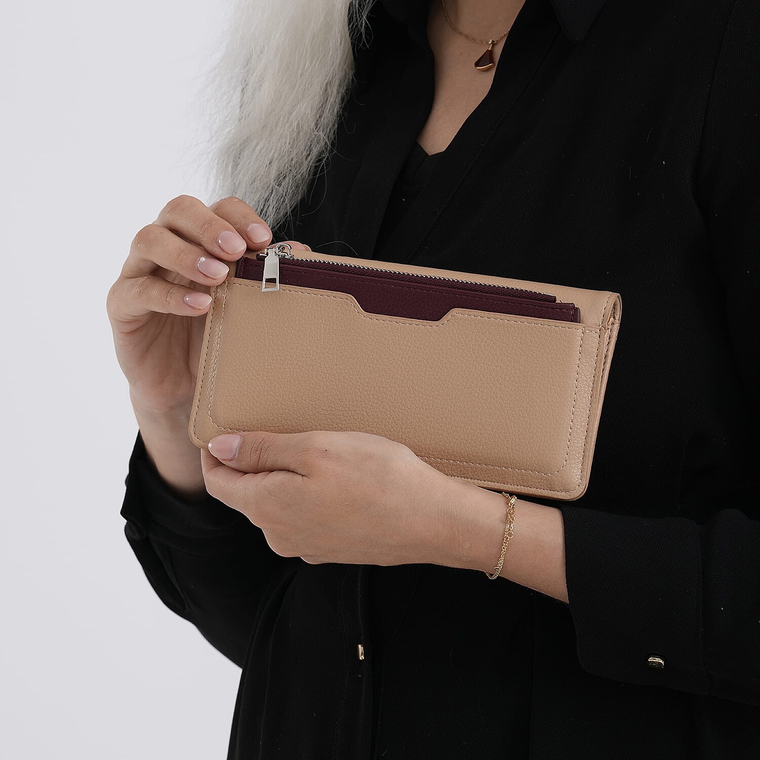 La Marey PU Patterned Wallet (Size 19x10x2 cm) - Khaki Burgundy