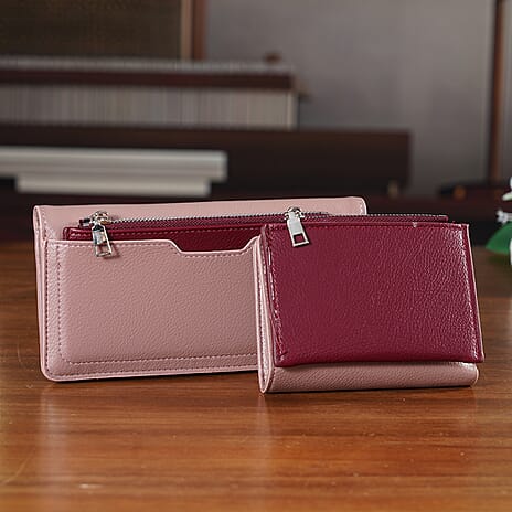 La Marey - Set of 2 RFID Blocking Wallet & Card Holder - Mauve & Burgundy