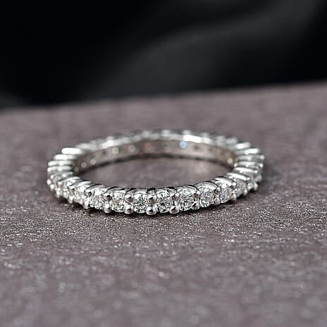 D'Joy Moissanite Band Ring in Rhodium Overlay Sterling Silver 1.36 Ct.