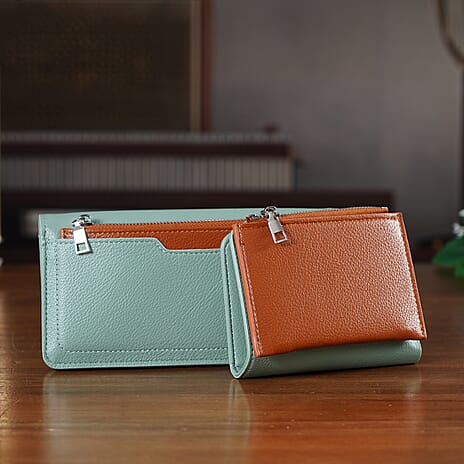 La Marey - Set of 2 RFID Blocking Wallet & Card Holder - Green & Tan