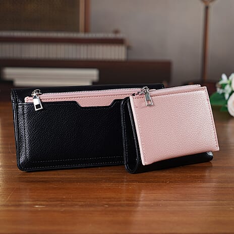 La Marey - Set of 2 RFID Blocking Wallet & Card Holder - Black & Pink