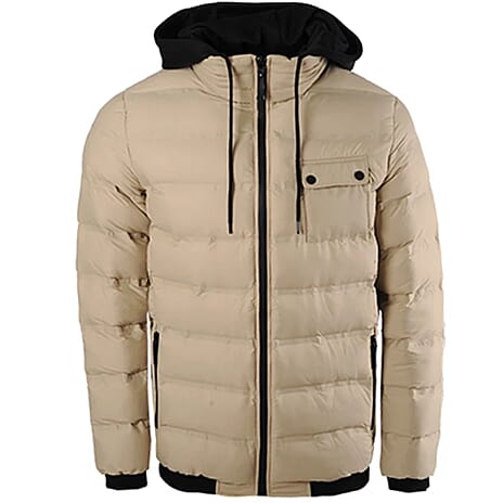 Soulstar Mens Padded Jacket With Sweater Hood (Size L) - Stone
