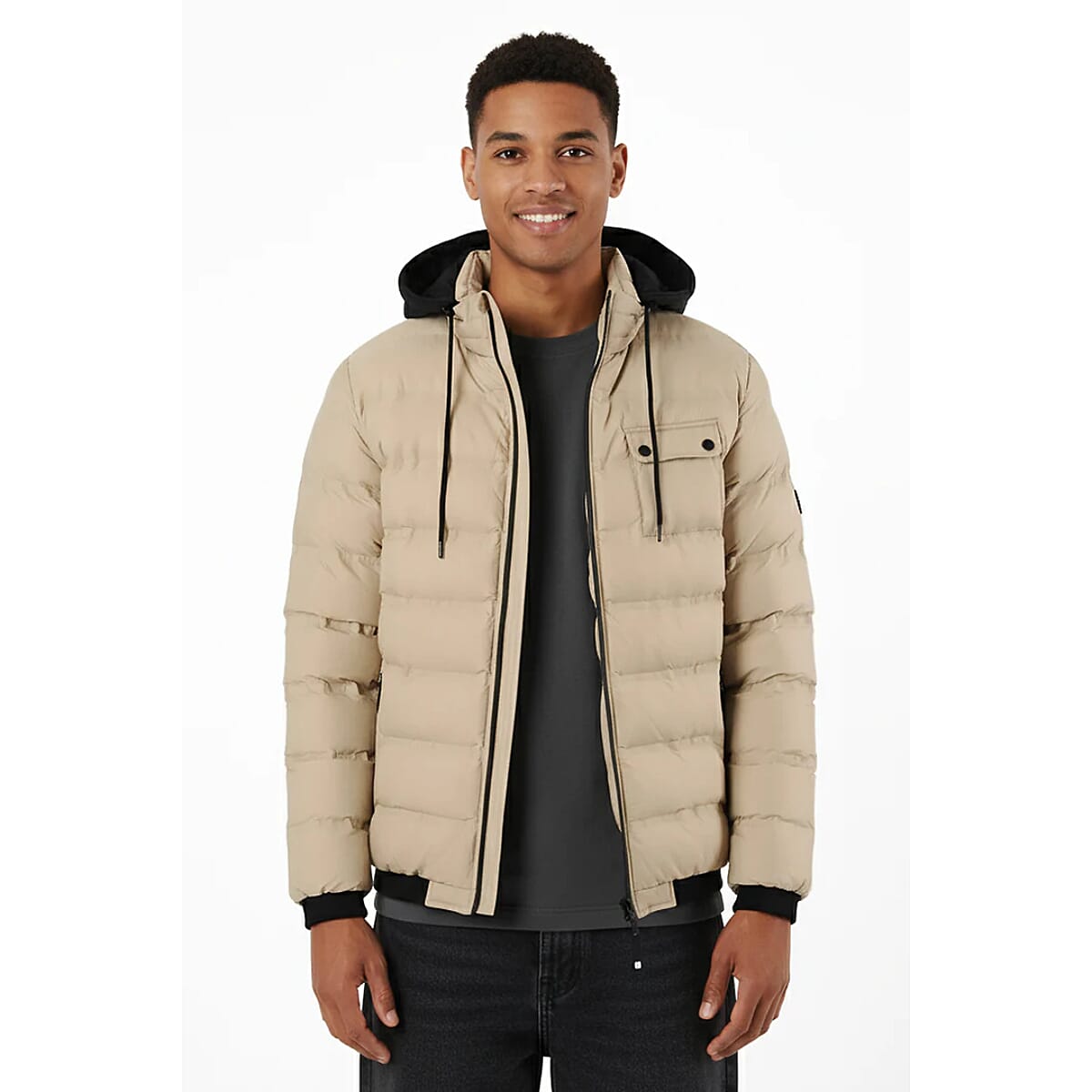 THE BIG CLOSEOUT - Soulstar Mens Padded Jacket With Sweater Hood (Size S) - Stone