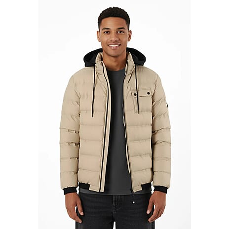 THE BIG CLOSEOUT - Soulstar Mens Padded Jacket With Sweater Hood (Size S) - Stone