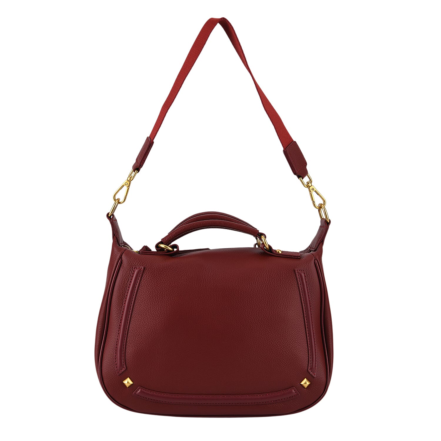 La Marey Signature Genuine Italian Leather Luxury Structured Top-Handle Handbag - Burgundy