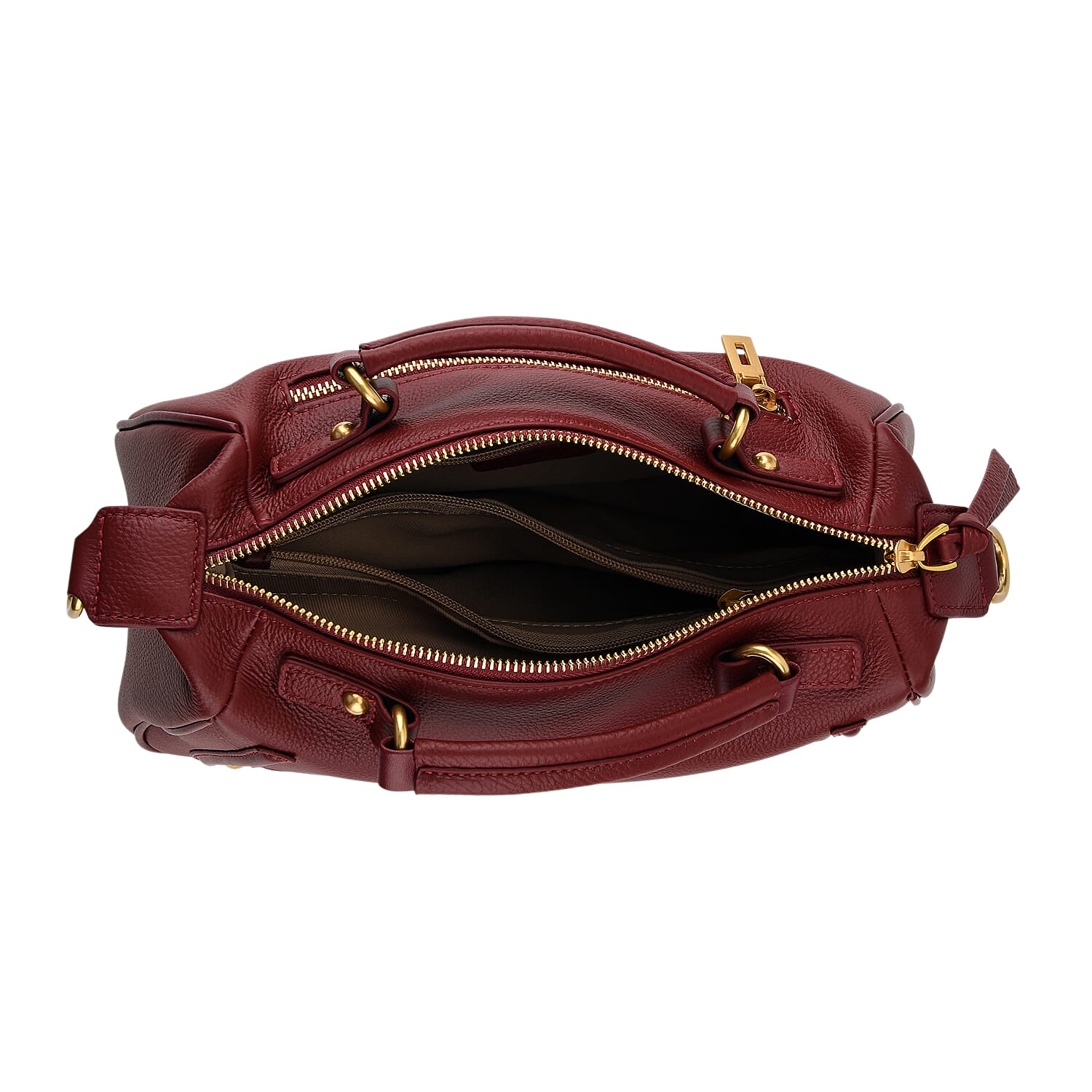 La Marey Signature Genuine Italian Leather Luxury Structured Top-Handle Handbag - Burgundy