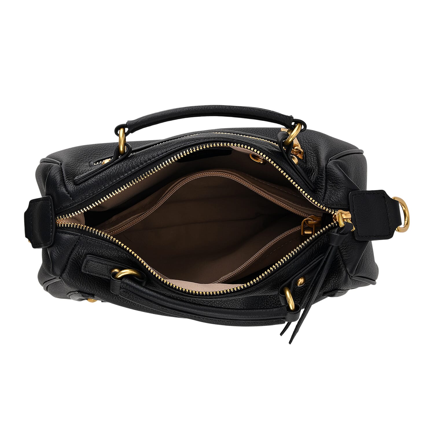 La Marey Signature Genuine Italian Leather Luxury Structured Top-Handle Handbag - Black