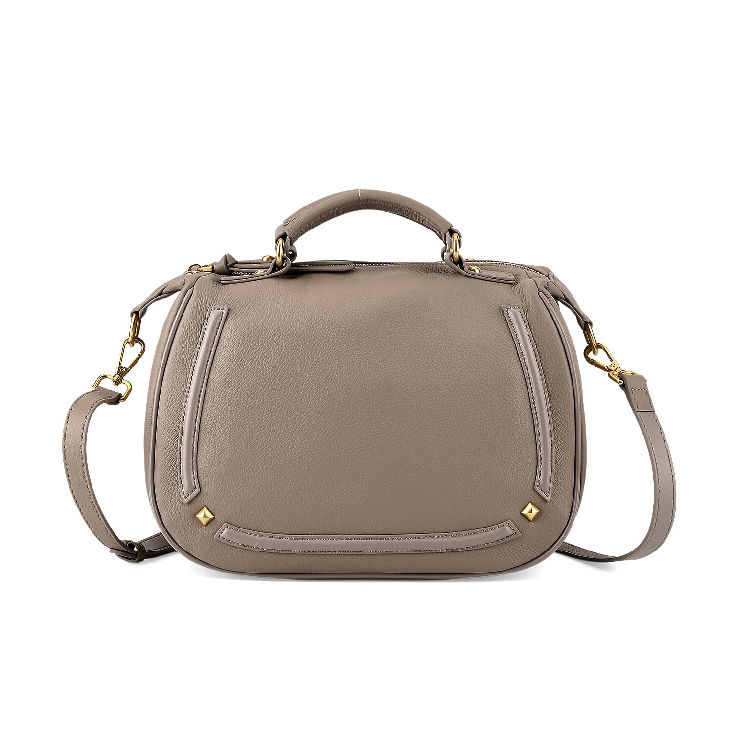 La Marey Signature Genuine Italian Leather Luxury Structured Top-Handle Handbag - Taupe
