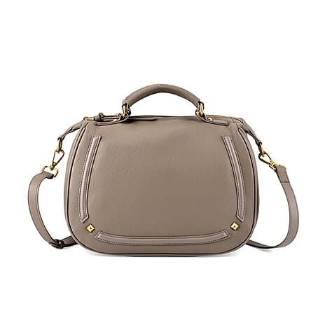 La Marey Signature Genuine Italian Leather Luxury Structured Top-Handle Handbag - Taupe