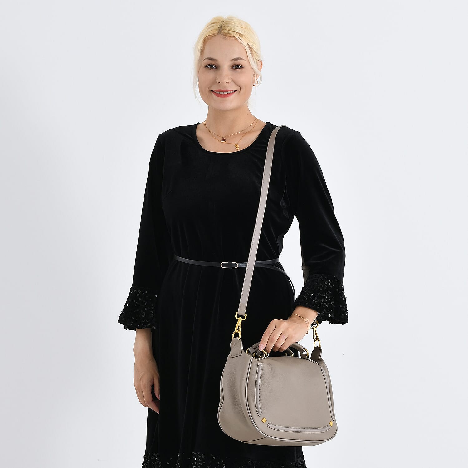 La Marey Signature Genuine Italian Leather Luxury Structured Top-Handle Handbag - Taupe