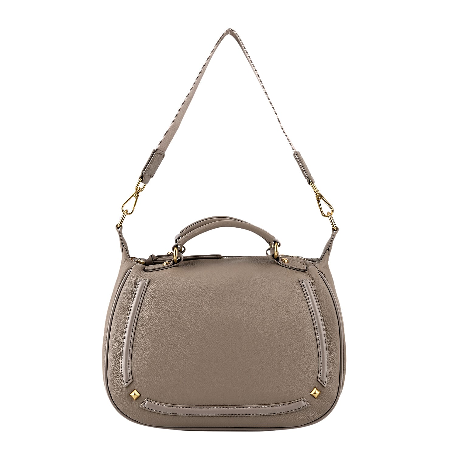 La Marey Signature Genuine Italian Leather Luxury Structured Top-Handle Handbag - Taupe