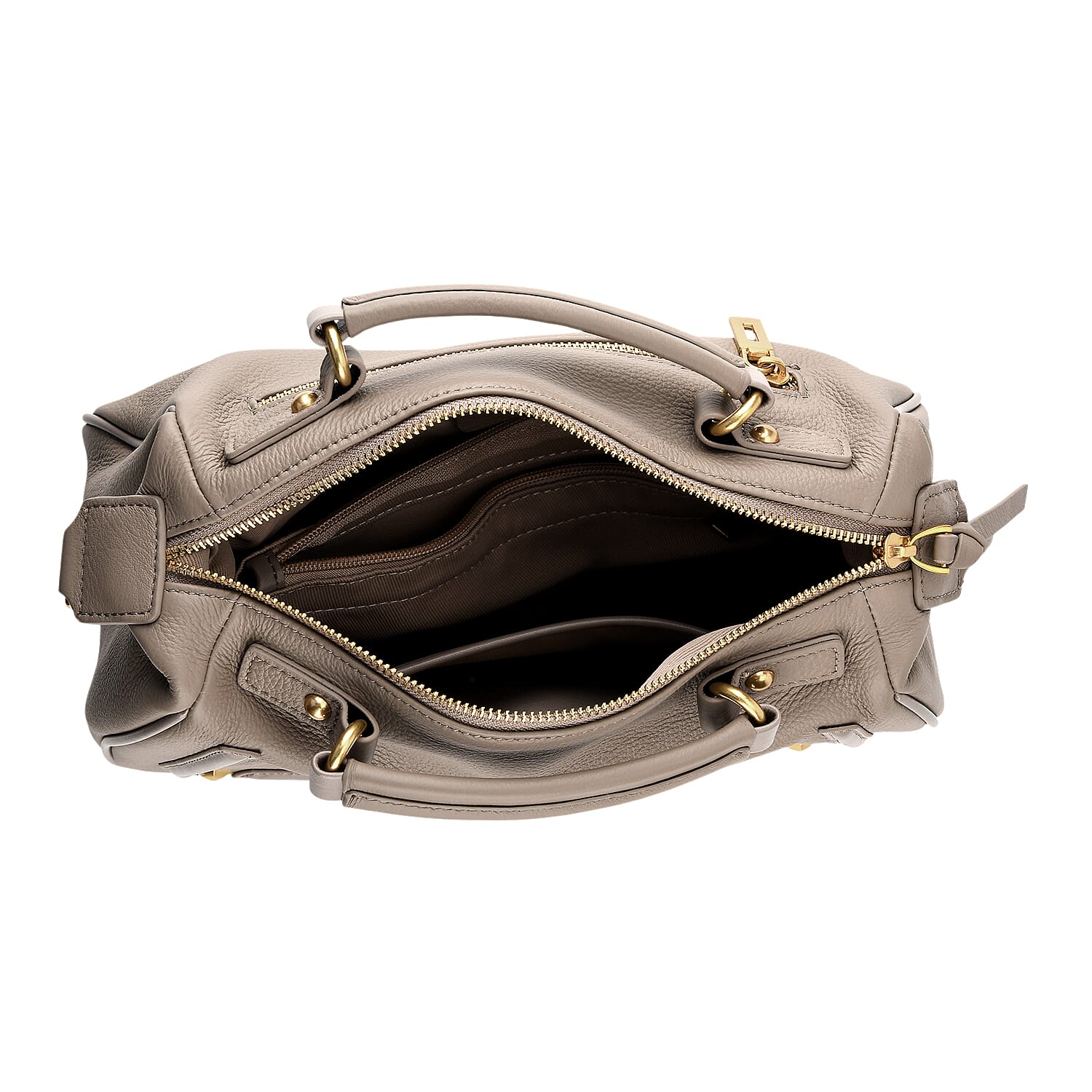 La Marey Signature Genuine Italian Leather Luxury Structured Top-Handle Handbag - Taupe