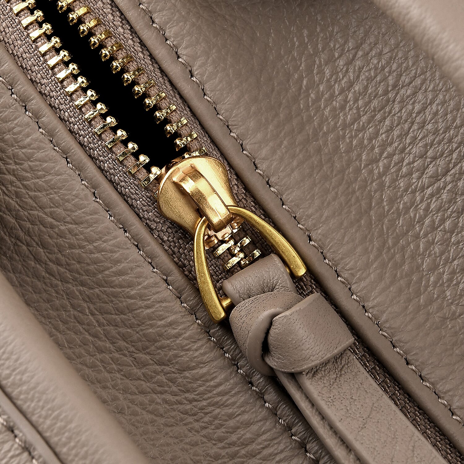 La Marey Signature Genuine Italian Leather Luxury Structured Top-Handle Handbag - Taupe