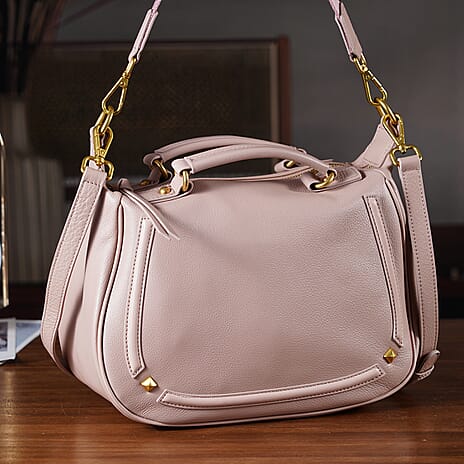 La Marey Signature Genuine Italian Leather Luxury Structured Top-Handle Handbag - Blush