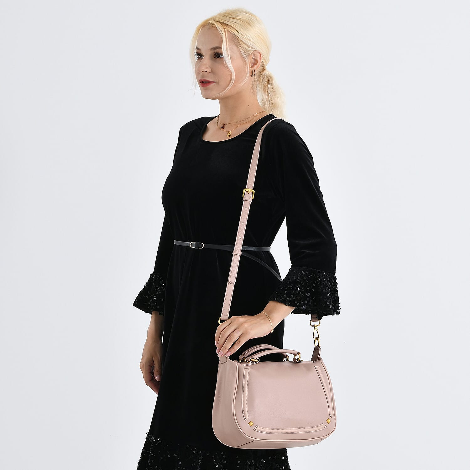 La Marey Signature Genuine Italian Leather Luxury Structured Top-Handle Handbag - Blush