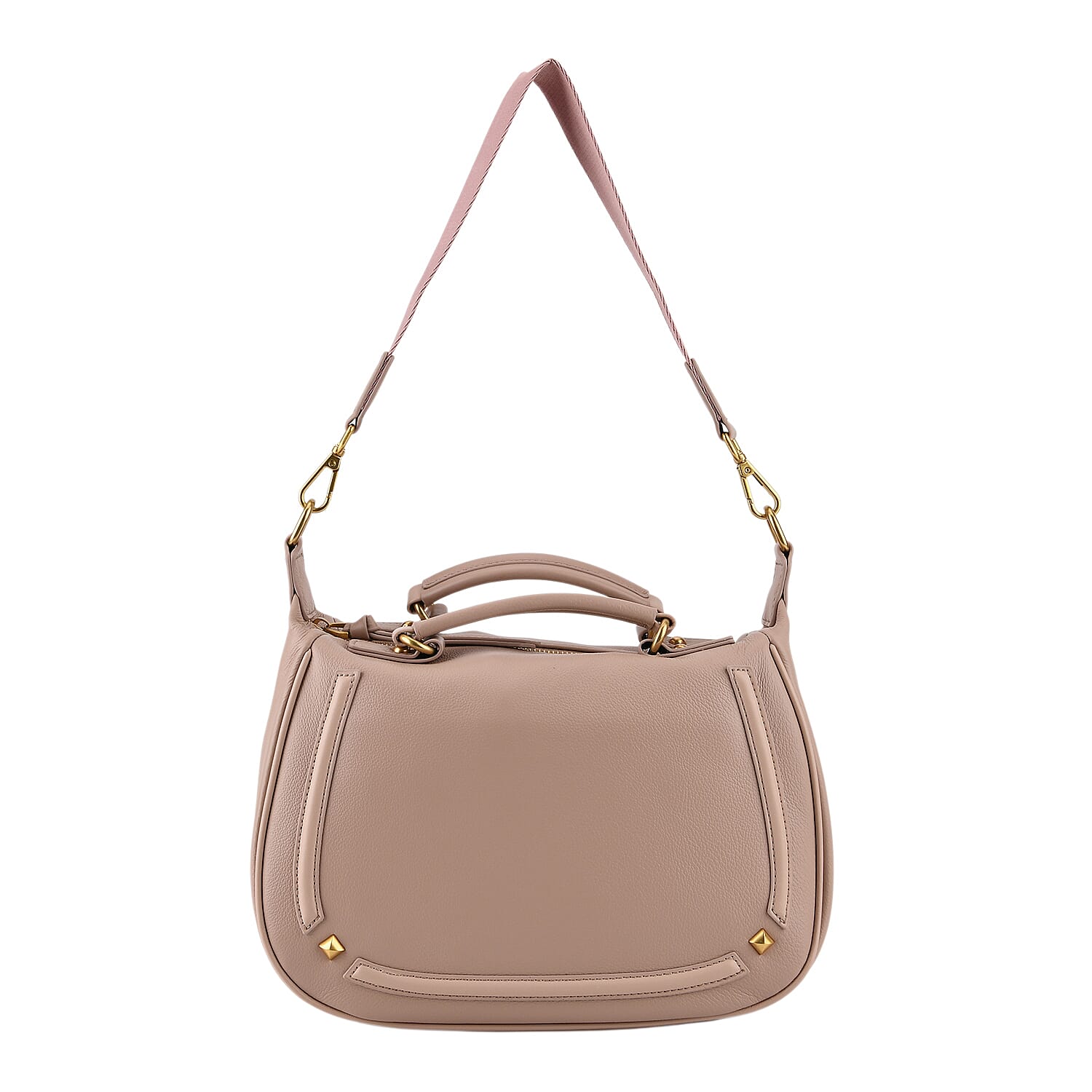 La Marey Signature Genuine Italian Leather Luxury Structured Top-Handle Handbag - Blush