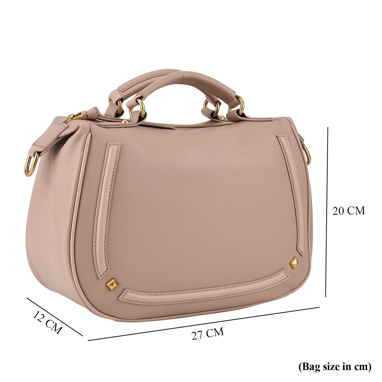 La Marey Signature Genuine Italian Leather Luxury Structured Top-Handle Handbag - Blush
