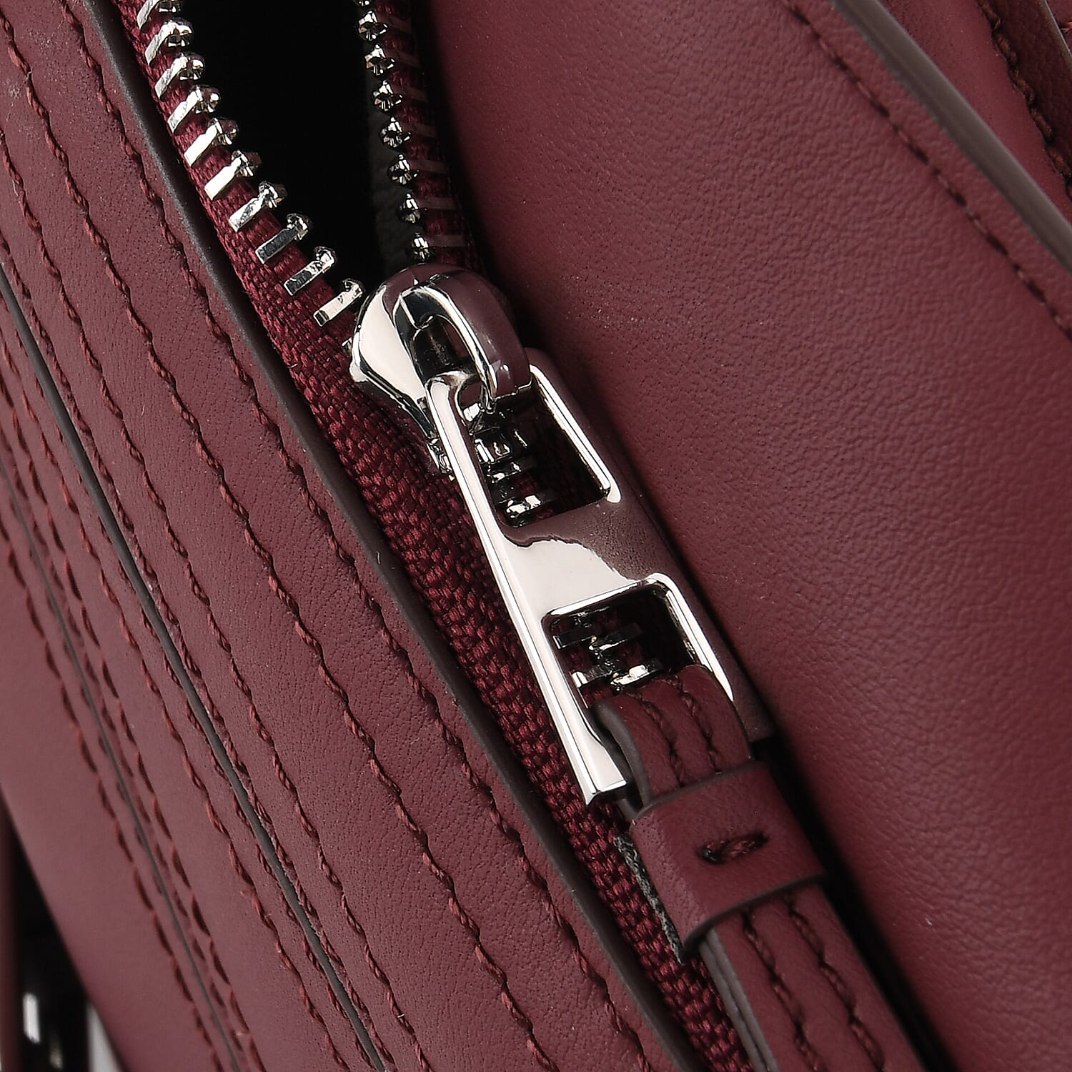 Designer Inspired Genuine Leather  Geometric Panel Handbag with 2 Detachable Straps - Purple