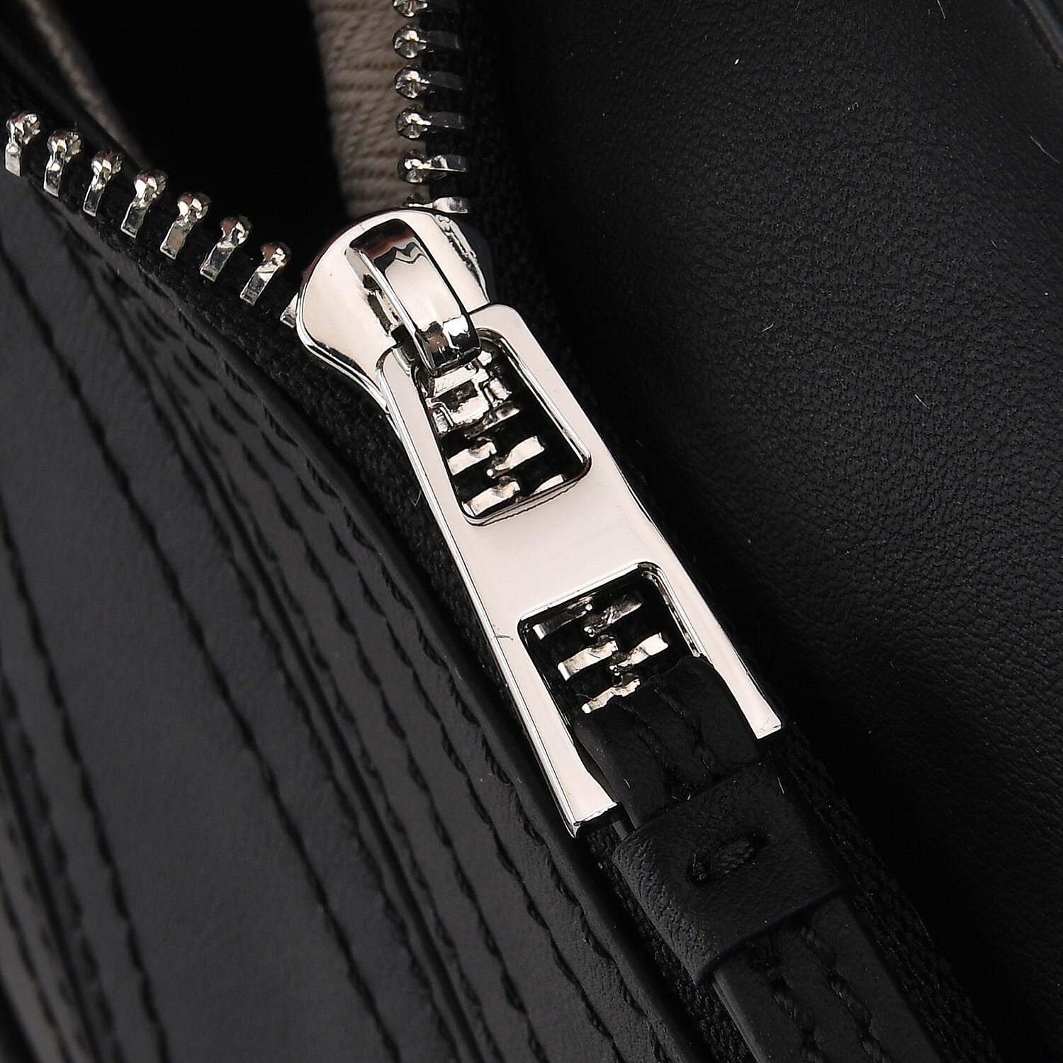 Designer Inspired Genuine Leather  Geometric Panel Handbag with 2 Detachable Straps - Black