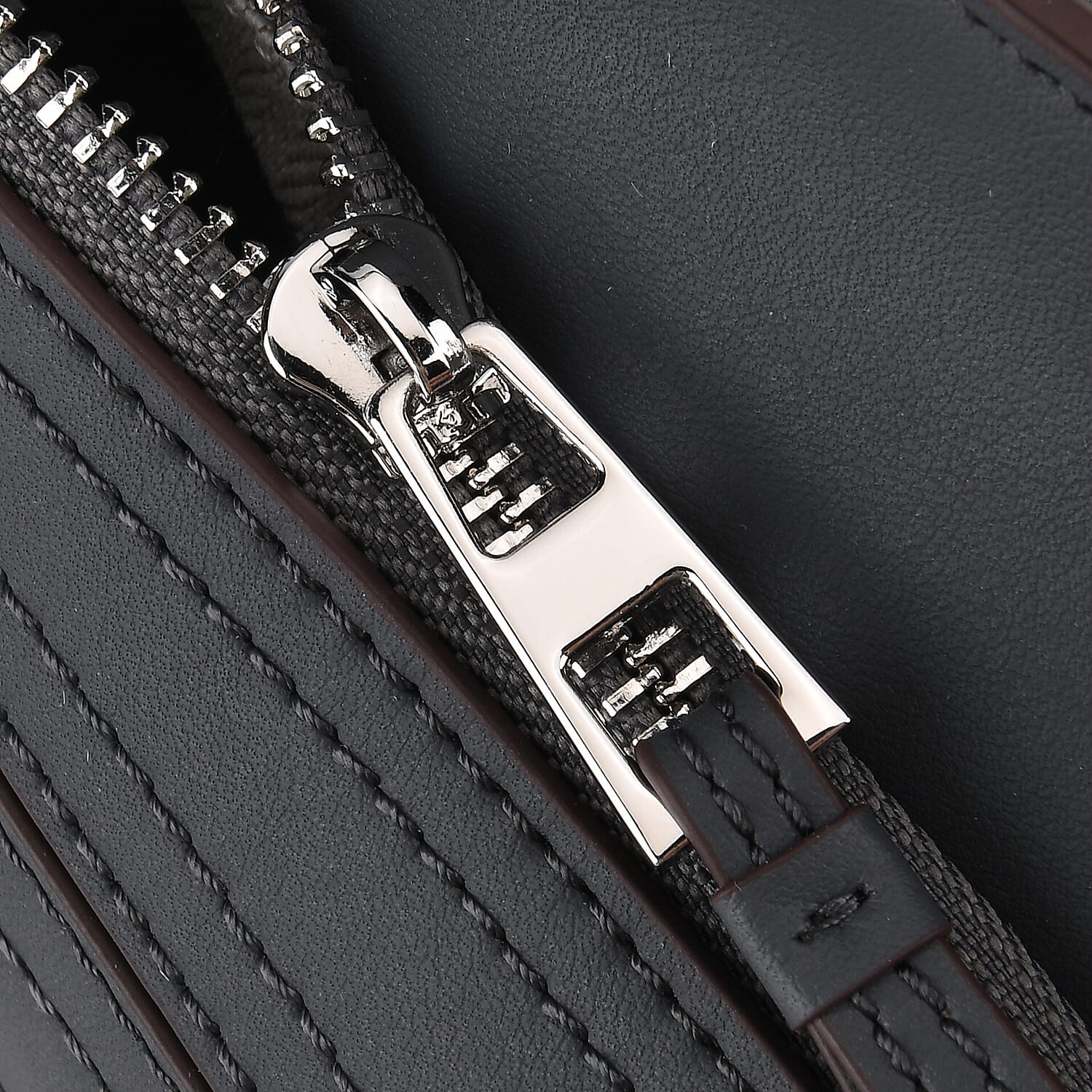 Designer Inspired Genuine Leather  Geometric Panel Handbag with 2 Detachable Straps - Grey