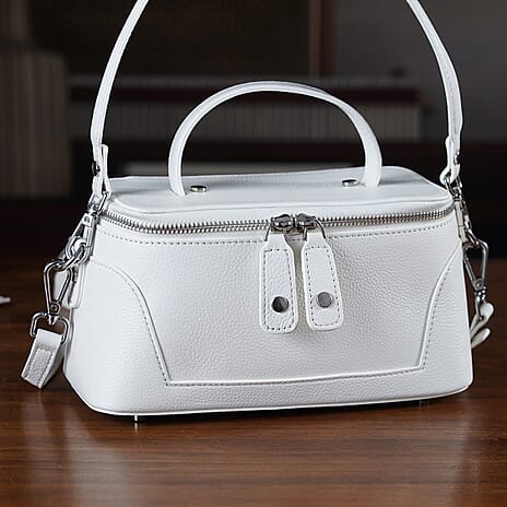 Milan Closeout- Full Grain 100% Genuine Leather Handbag -White