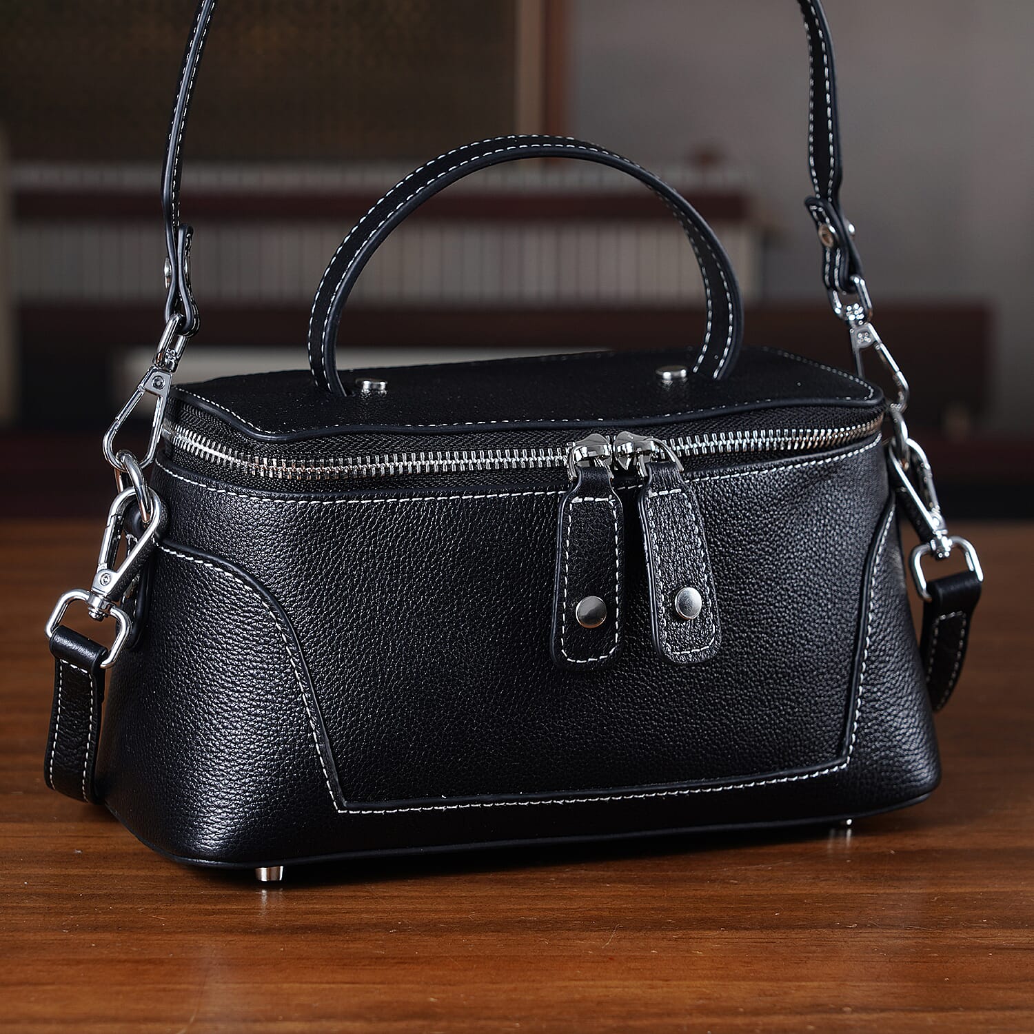 Milan Closeout- Full Grain 100% Genuine Leather Handbag -Black