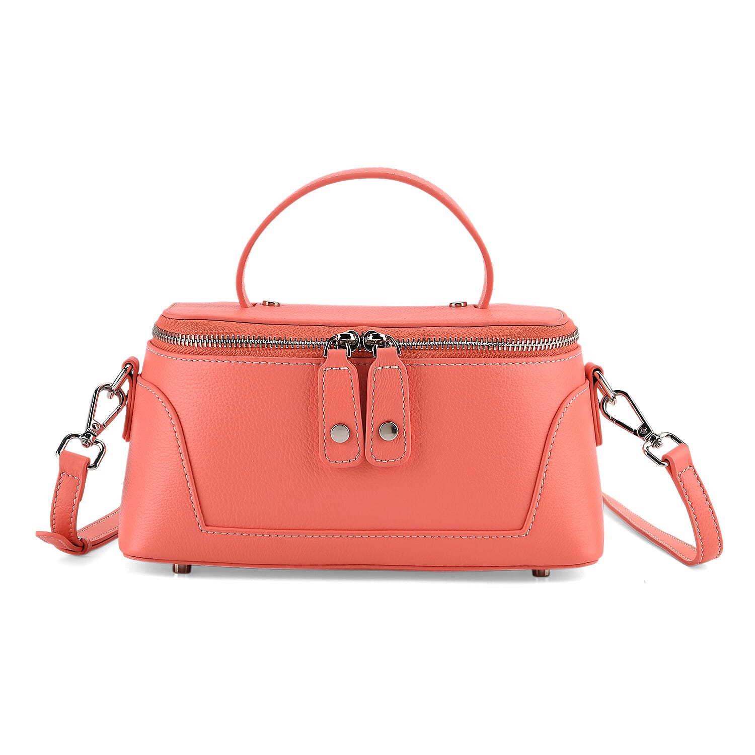 Milan Closeout- Full Grain 100% Genuine Leather Handbag -Coral