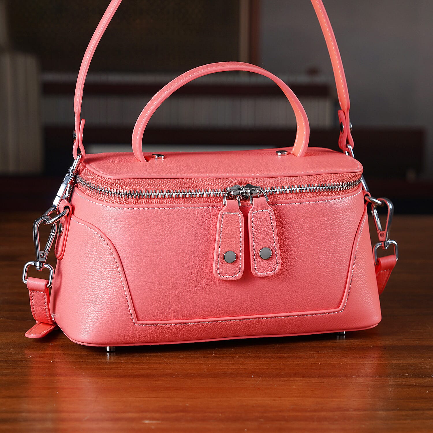 Milan Closeout- Full Grain 100% Genuine Leather Handbag -Coral