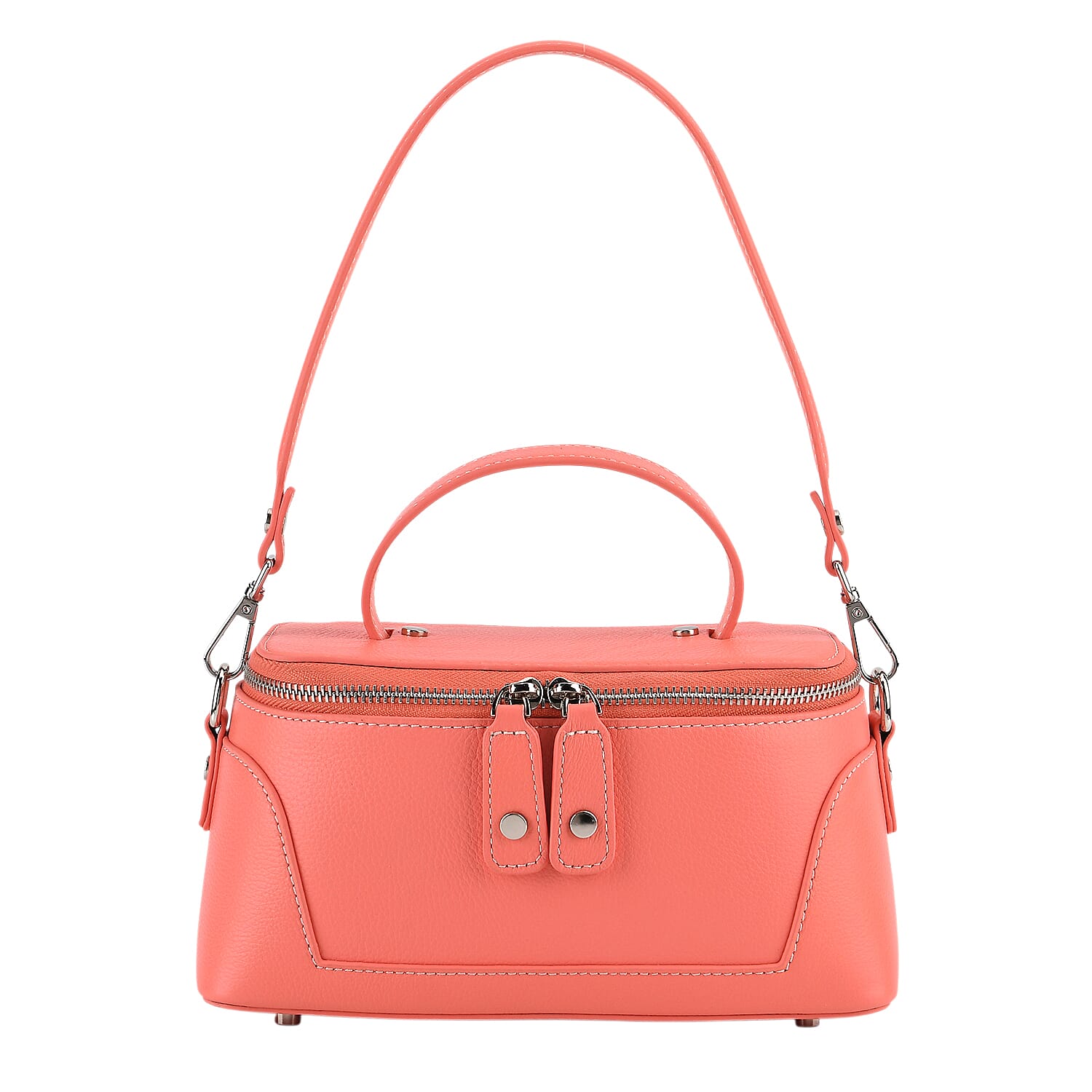 Milan Closeout- Full Grain 100% Genuine Leather Handbag -Coral