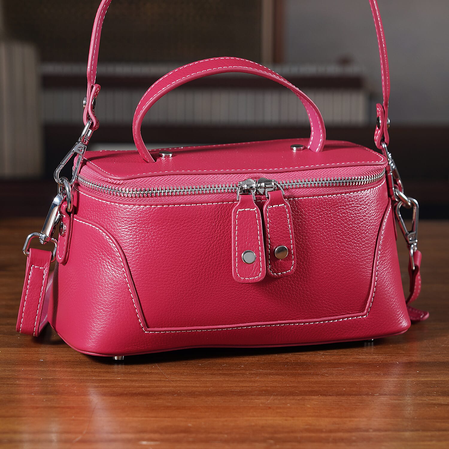 Milan Closeout- Full Grain 100% Genuine Leather Handbag -Red