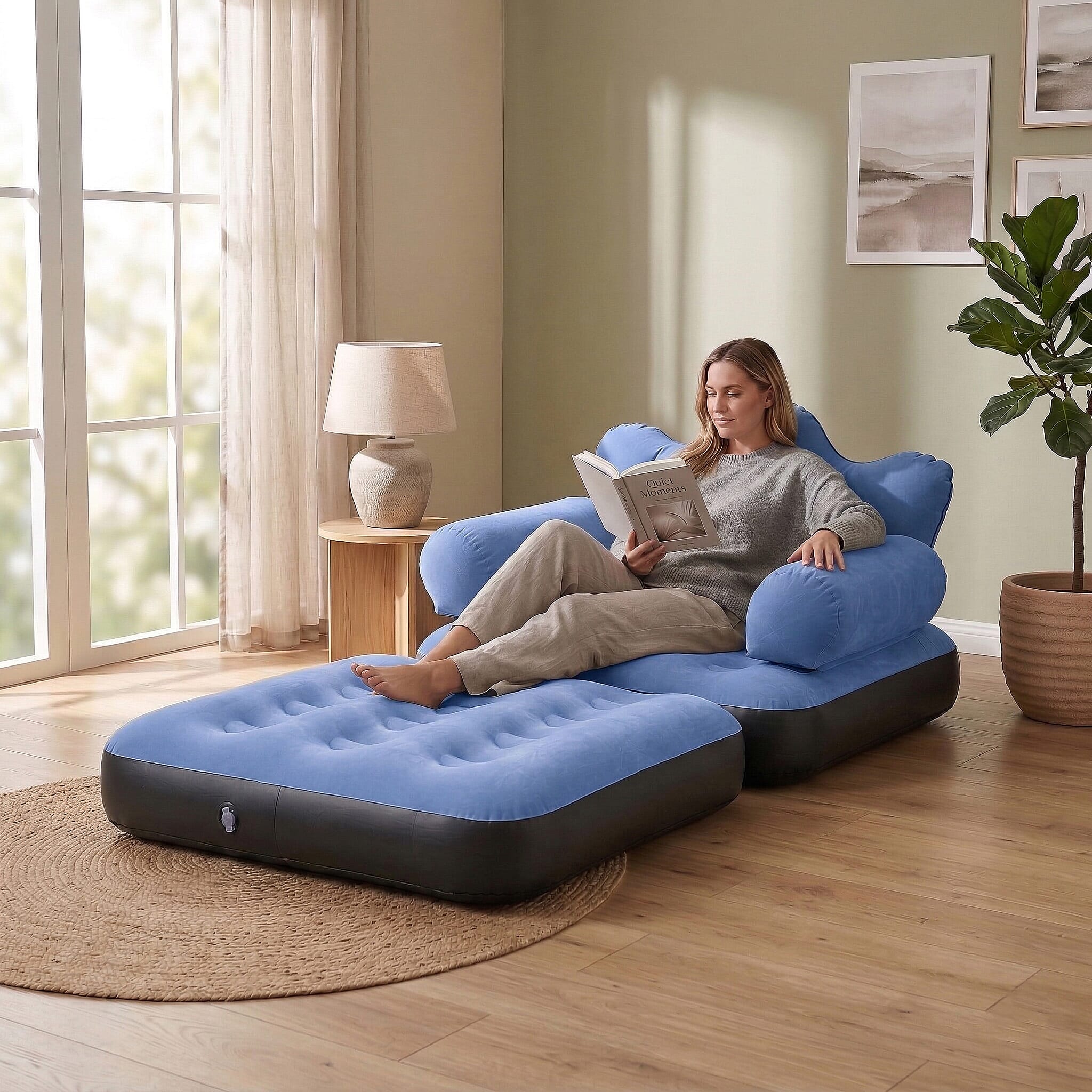 Inflatable Reclining Couch Sofa Bed with Armrest (178 cm) - Blue