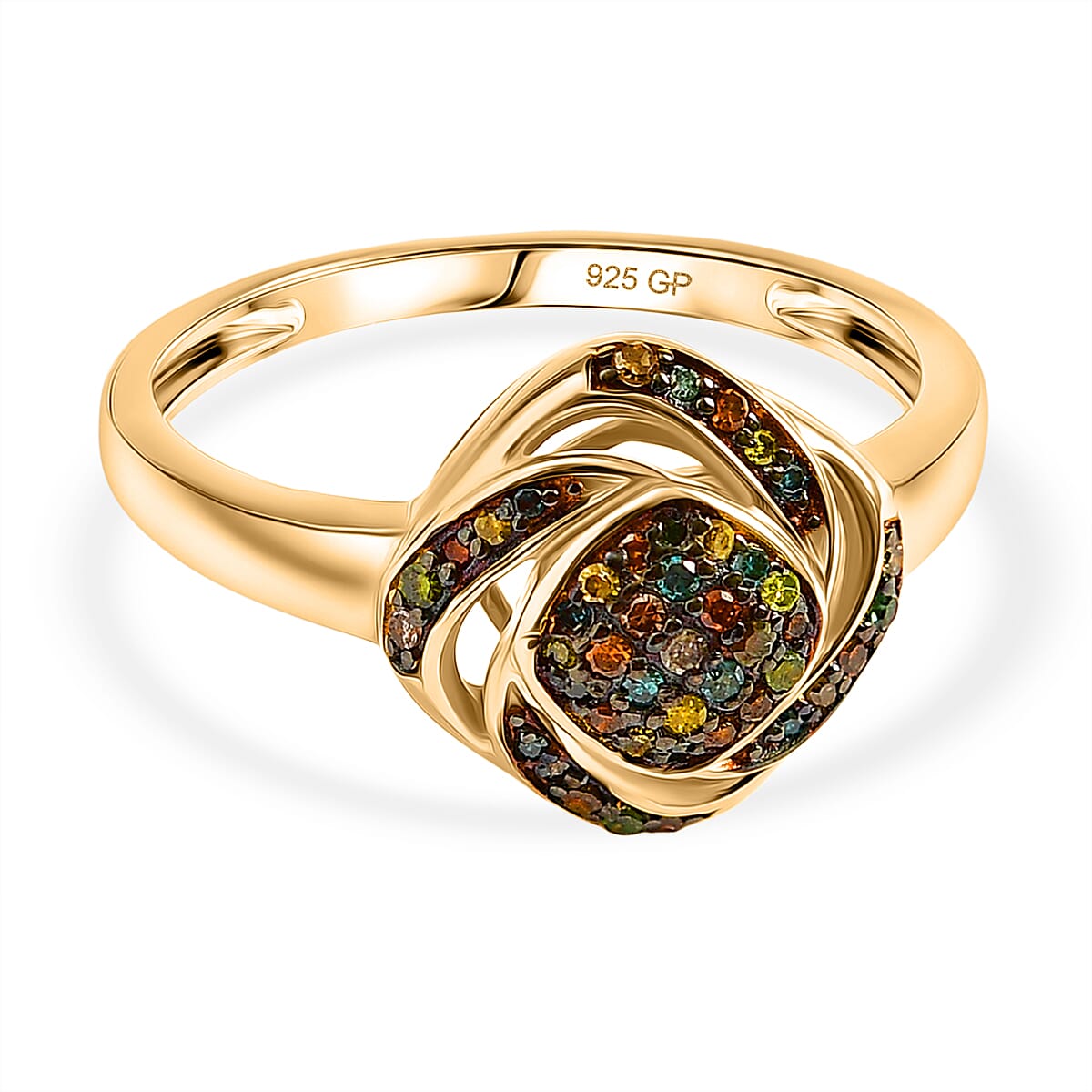 GP Champagne Diamond & Multi Gemstones Ring in 18K Vermeil Yellow Gold Plated Sterling Silver