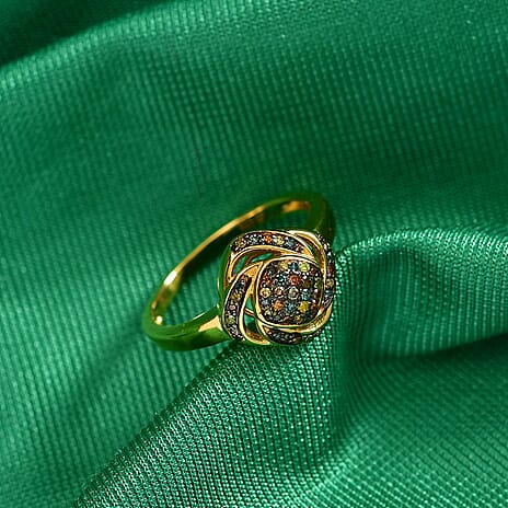 GP Champagne Diamond & Multi Gemstones Ring in 18K Vermeil Yellow Gold Plated Sterling Silver