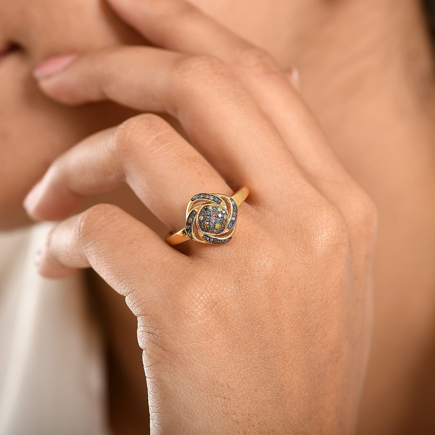 GP Champagne Diamond & Multi Gemstones Ring in 18K Vermeil Yellow Gold Plated Sterling Silver