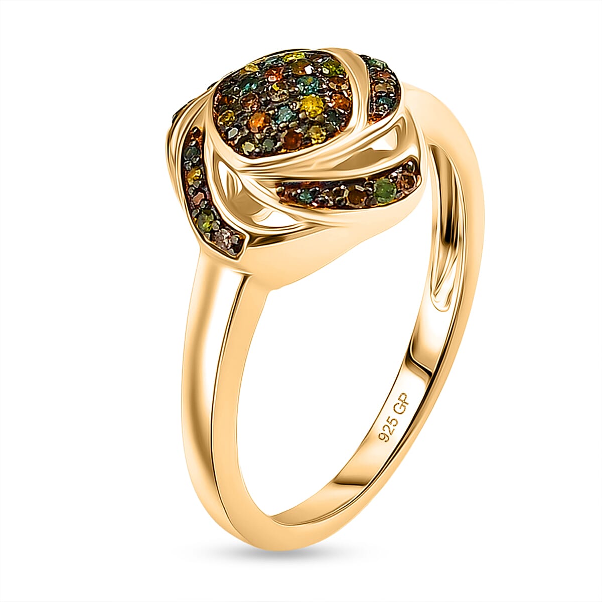 GP Champagne Diamond & Multi Gemstones Ring in 18K Vermeil Yellow Gold Plated Sterling Silver