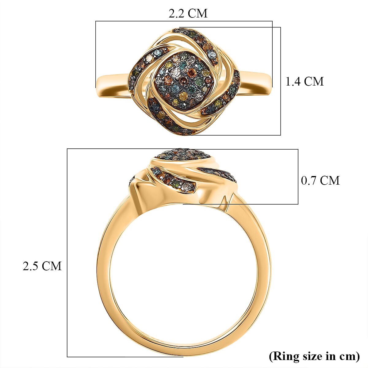 GP Champagne Diamond & Multi Gemstones Ring in 18K Vermeil Yellow Gold Plated Sterling Silver