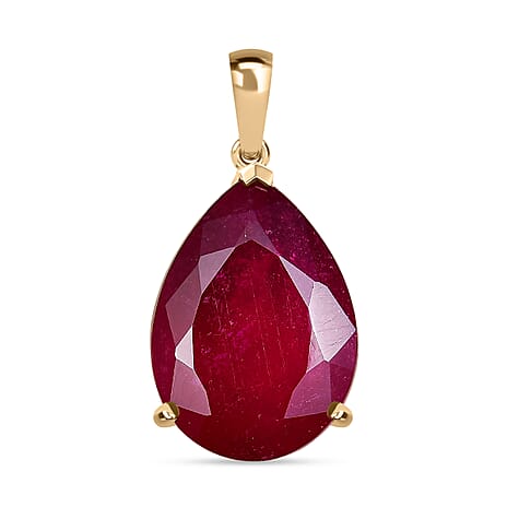 Royal Bali Collection- 9K Yellow Gold African Ruby Solitaire Pendant 17.88 Ct.