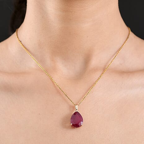 Royal Bali Collection- 9K Yellow Gold African Ruby Solitaire Pendant 17.88 Ct.