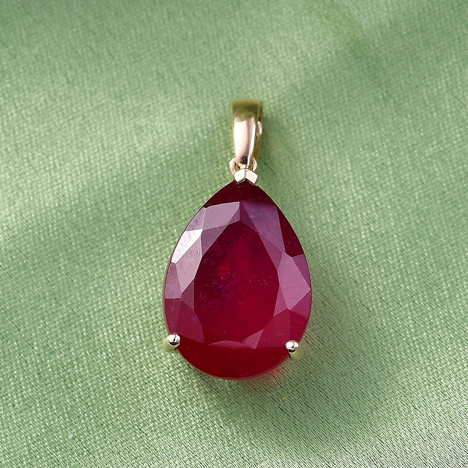 Royal Bali Collection- 9K Yellow Gold African Ruby Solitaire Pendant 17.88 Ct.