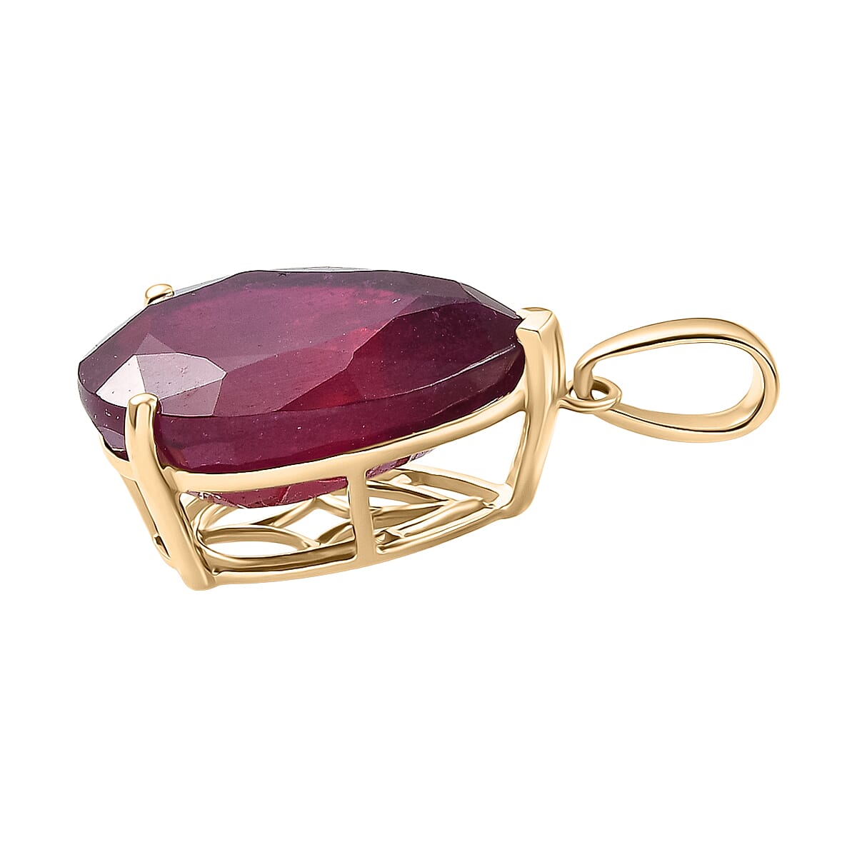 Royal Bali Collection- 9K Yellow Gold African Ruby Solitaire Pendant 17.88 Ct.