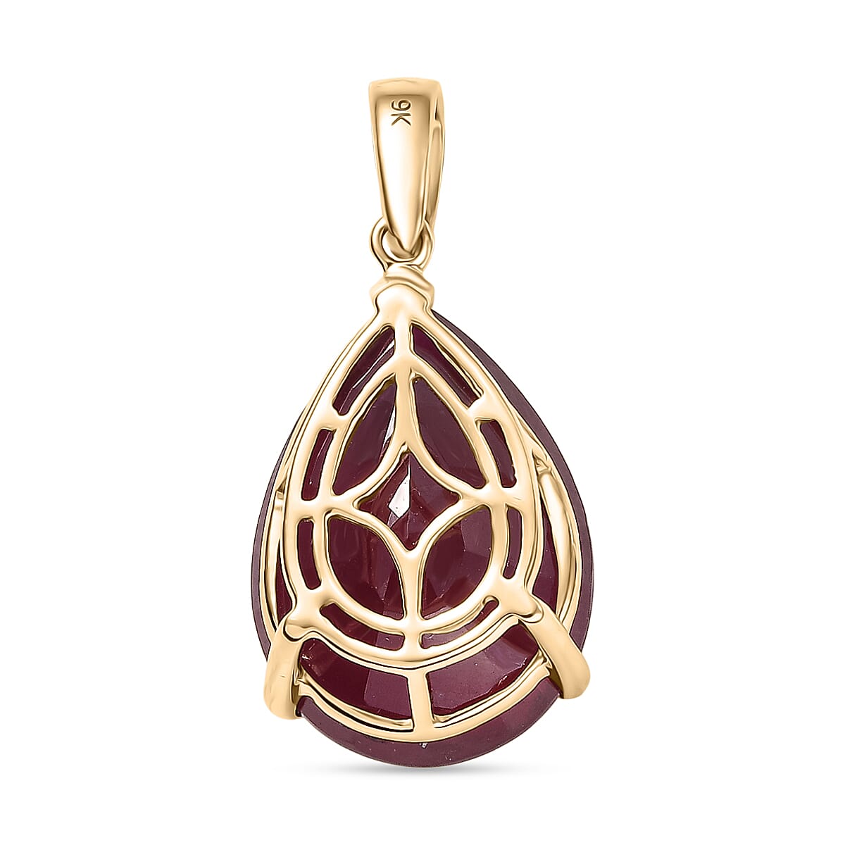 Royal Bali Collection- 9K Yellow Gold African Ruby Solitaire Pendant 17.88 Ct.