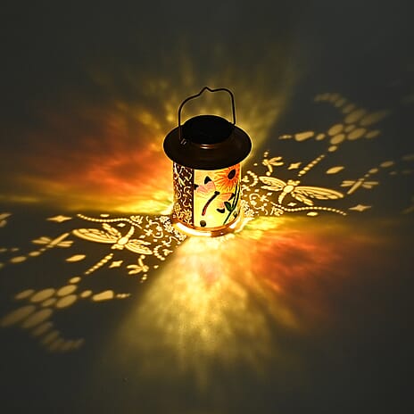 Solar Powered Dragonfly and Sunflower Garden Lantern (14 x 14 x 26 cm) - Multi Colour