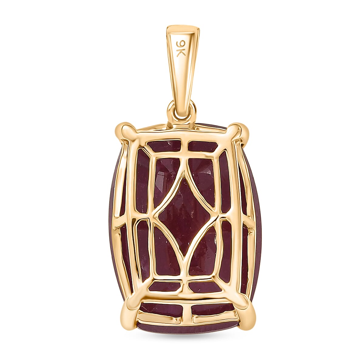 Royal Bali Collection - 9K Yellow Gold African Ruby Solitaire Pendant 22.78 Ct