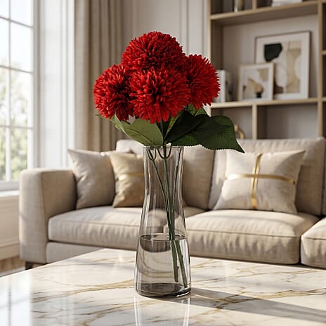 5-Heads Artificial Flower Bouquet (43cm) - Red
