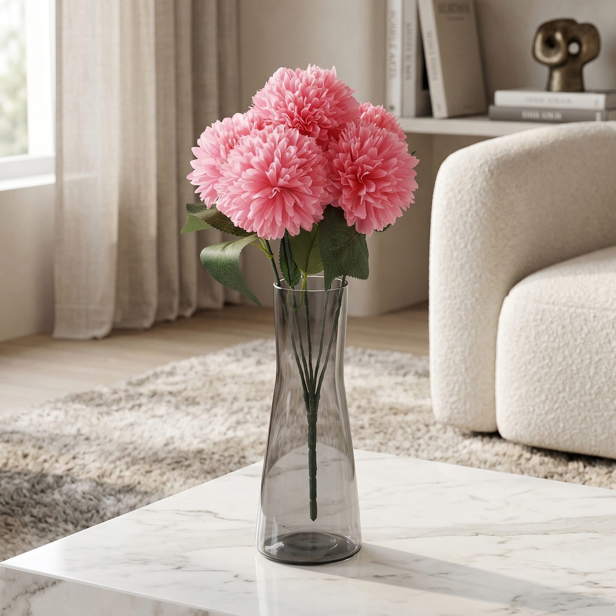 5-Heads Artificial Flower Bouquet (43cm) - Pink