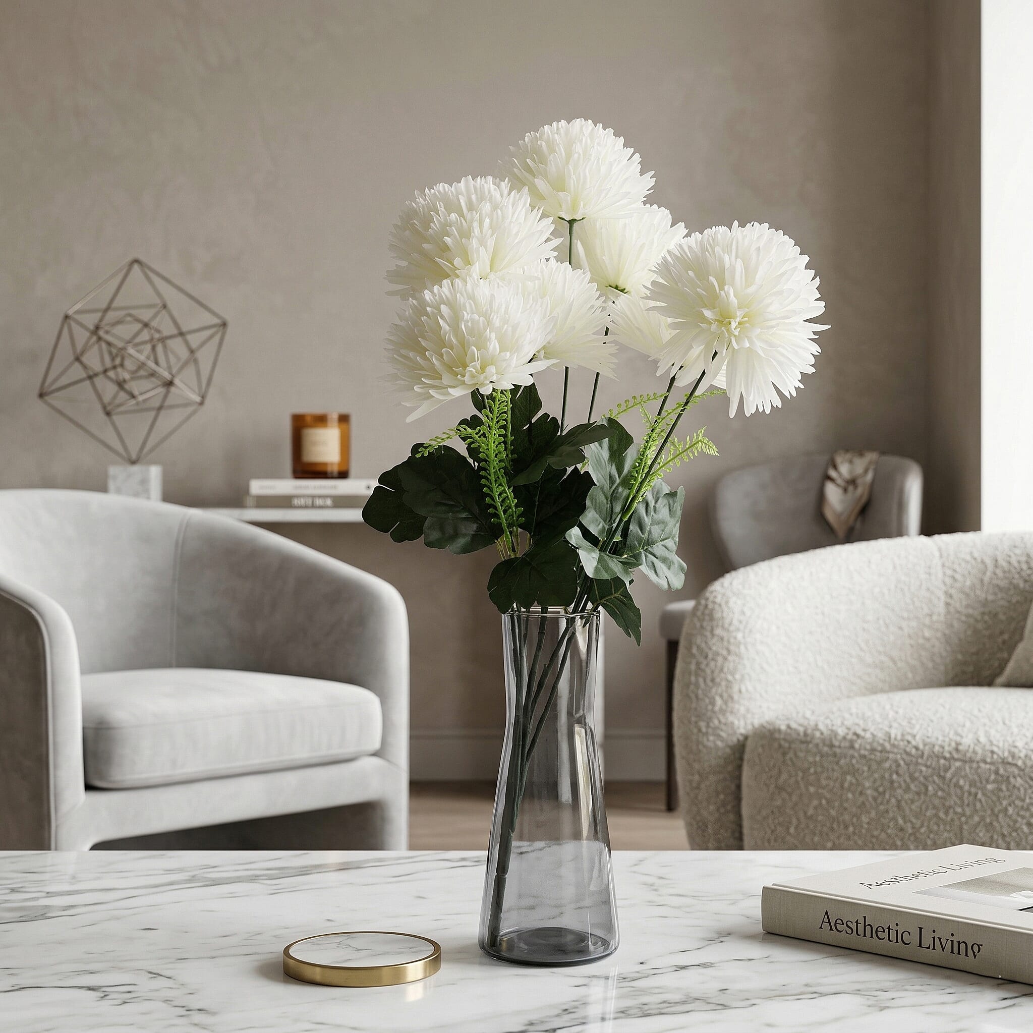 7-Heads Artificial Flower Bouquet (43cm) - White