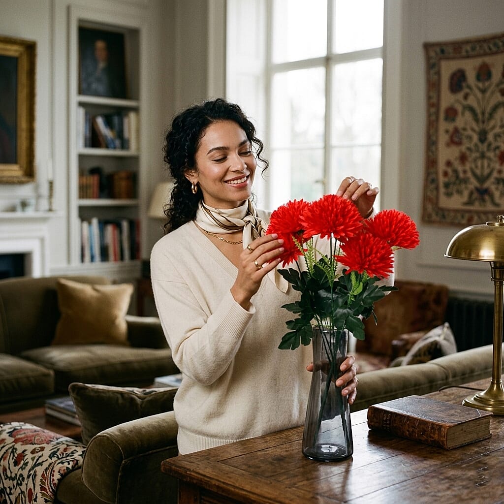 7-Heads Artificial Flower Bouquet (43cm) - Red