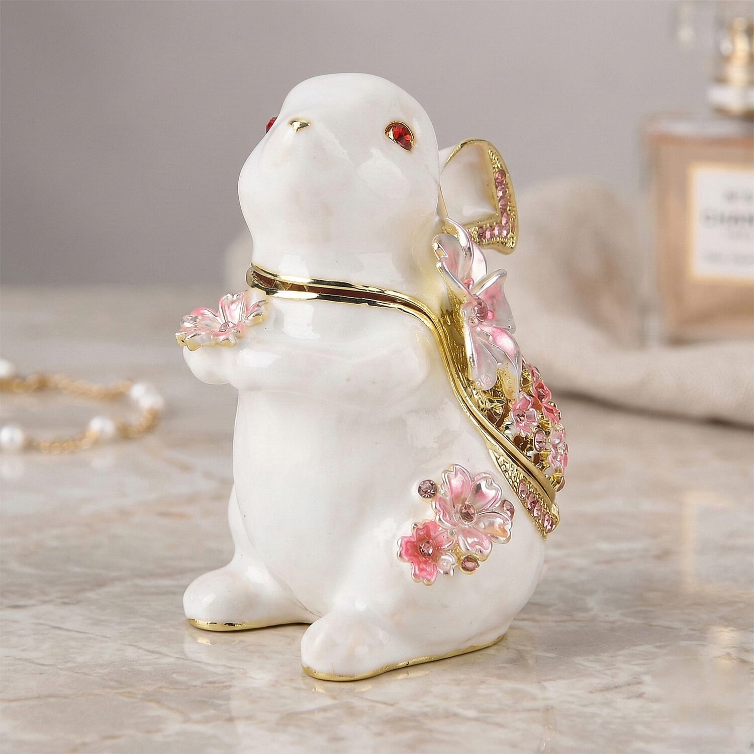 Rabbit Trinket Box (Size 12x7x1 cm) - White & Multicolor